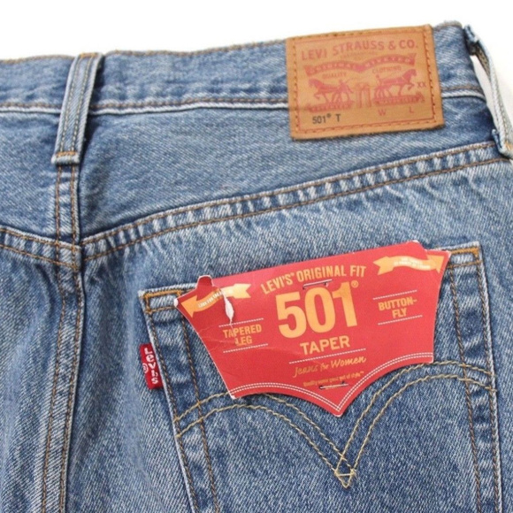 Levi's 501 Floral Embroidered Distressed Ripped Taper Cropped Button Fly Jeans - Picture 8 of 8